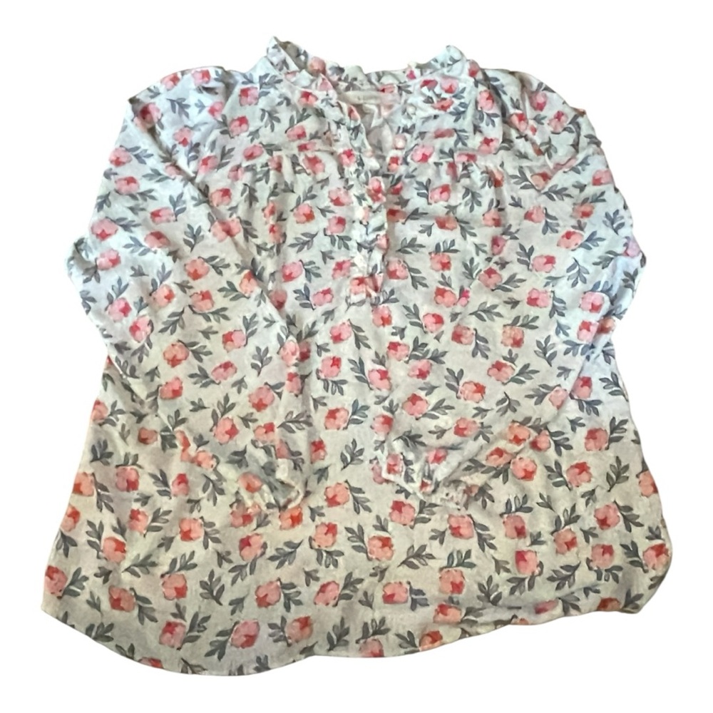 LOFT Floral Peasant Blouse Size SP Petite Small Pink Cottagecore Top - Picture 2 of 11